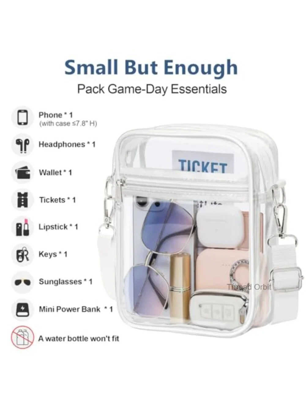 Clear Crossbody Bag Stadium Approved PVC Adjustable Strap